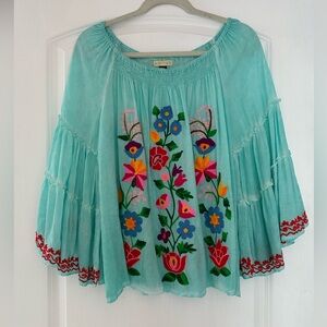 Gorgeous Embroidered Boho Blouse With Bell Sleeves, Medium